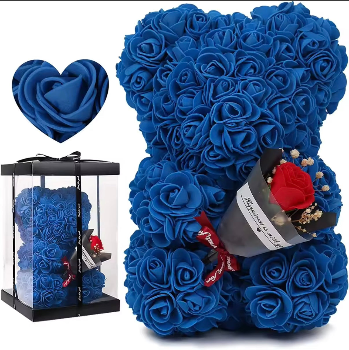 Luxus - blaue Rosenbär mit Geschenkbox
