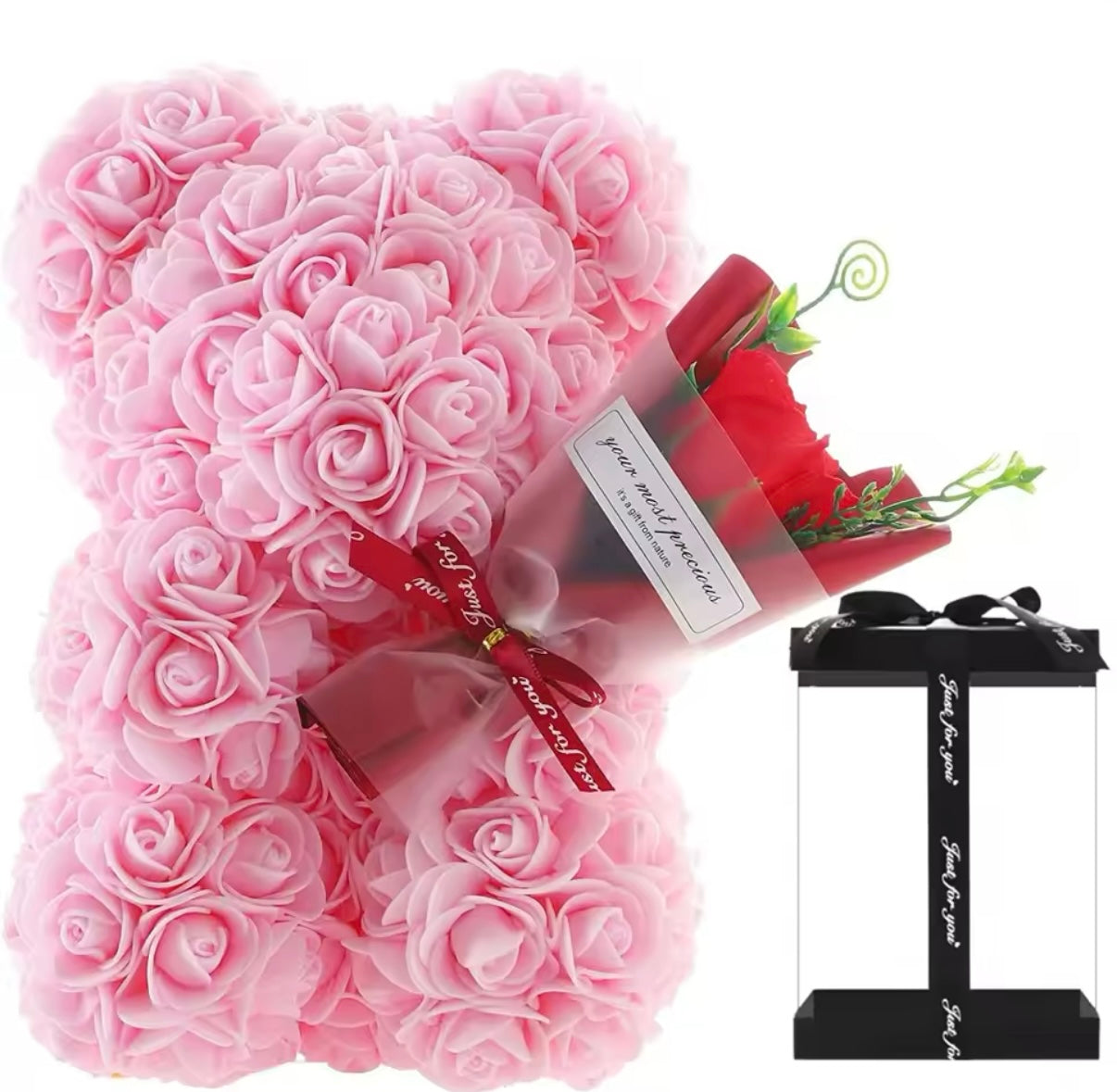 Luxus - pinke Rosenbär mit Geschenkbox