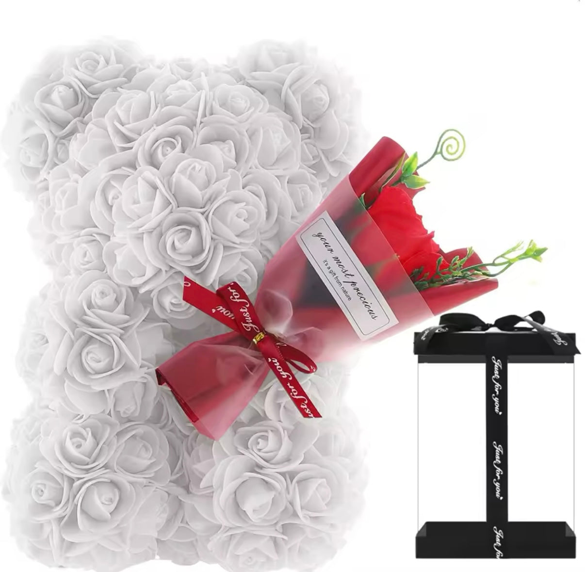 Luxus - weiße Rosenbär mit Geschenkbox